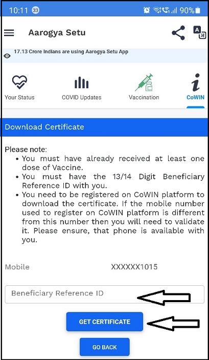 covid certificate download aaraogyasetu